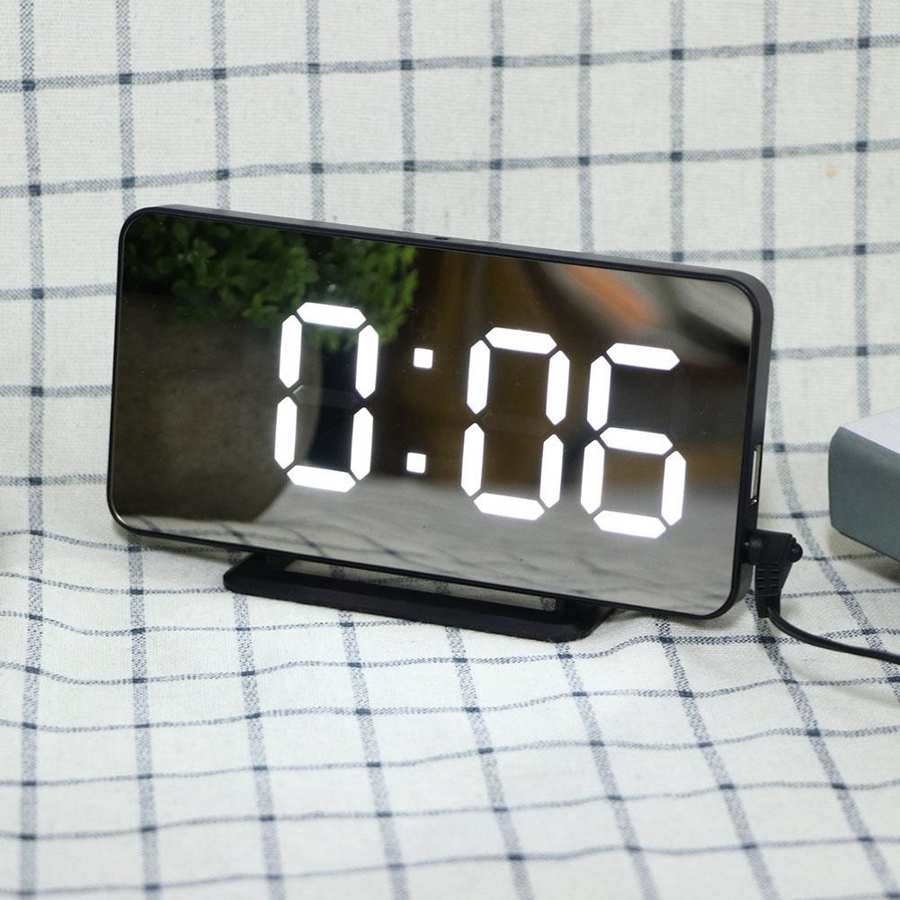 LED Mirror Electronic Clock with Temperature Display Automatic Brightness Wall Mounted or On the Desk Material Desk