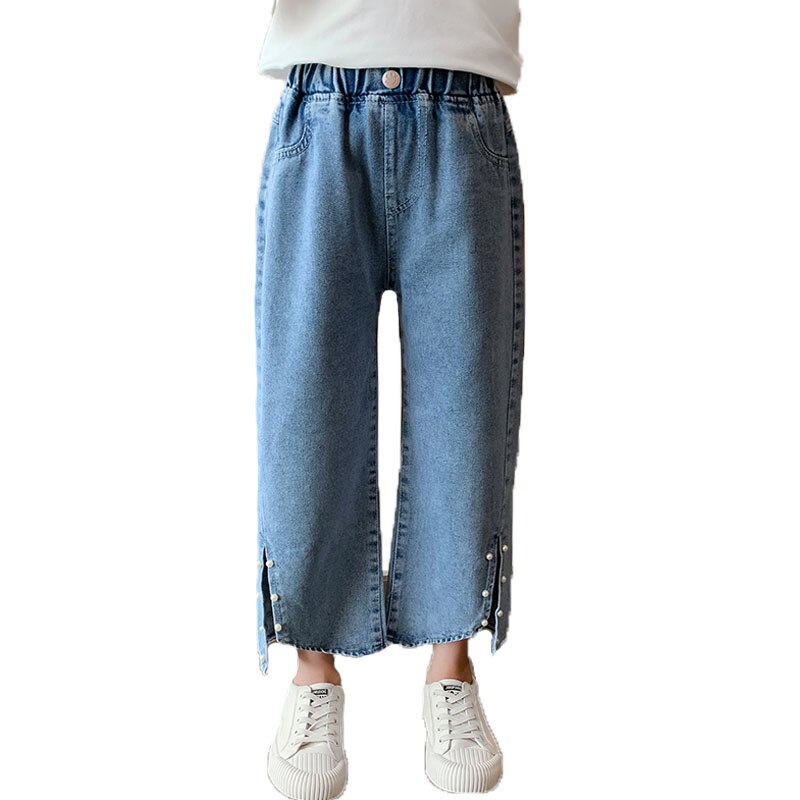 Couleur unie Style décontracté jambe large pantalon jean pour filles enfants jean Denim pantalon automne enfants filles vêtements 6 8 10 12 14 ans