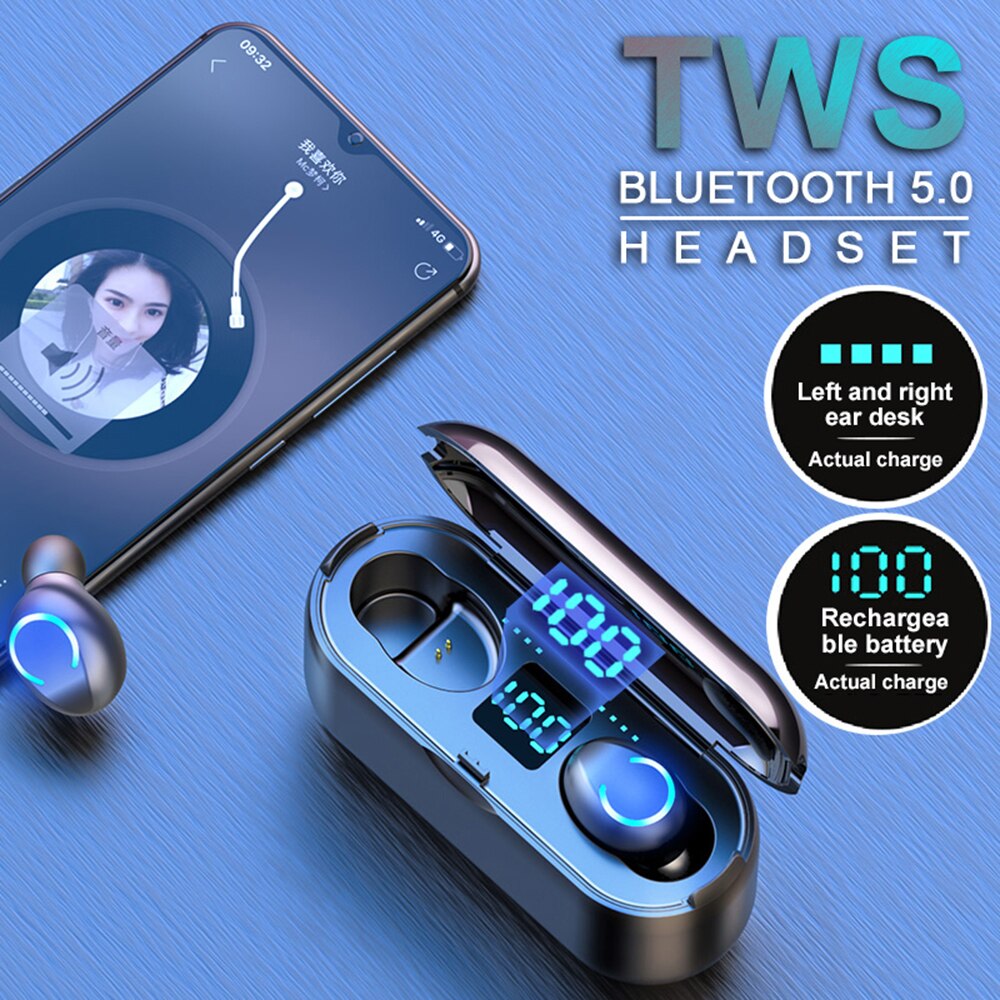 Mini F9 TWS Bluetooth 5.0 ecouteurs sans fil casque sport étanche sans fil écouteur Hifi stéréo casque avec Microphone