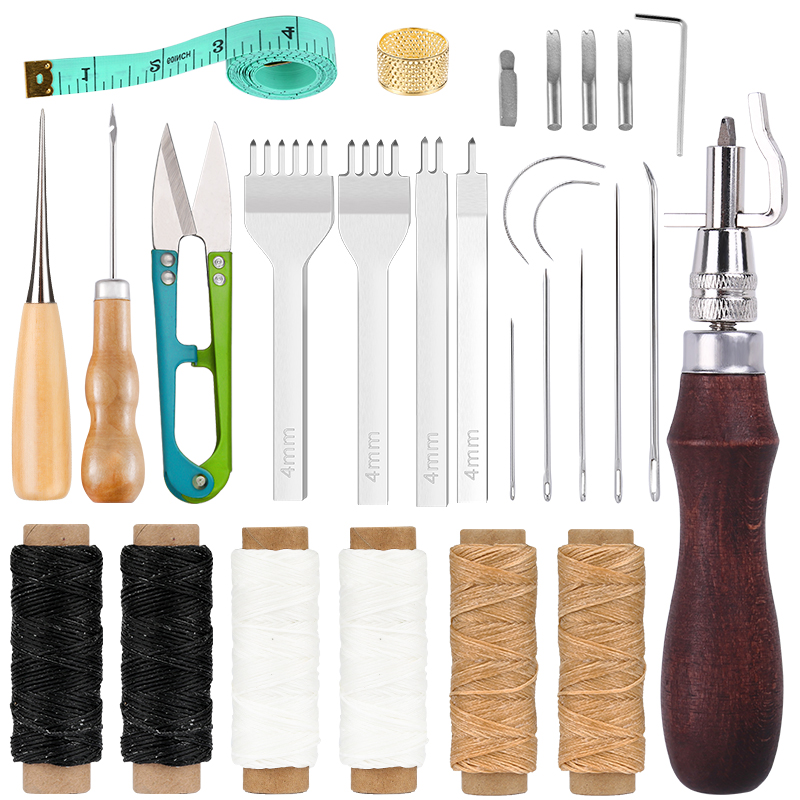 LMDZ Kit di strumenti artigianali in pelle cucito a mano filo cerato ago cucitura Punch strumento artigianale fai da te fatto a mano per artigianato in pelle