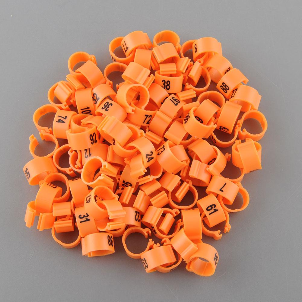 Anillos Clip bandas para las piernas púrpura 100 Uds aves pájaro pato Gadget mascota Suministros 1-100 numerado gallina paloma pollitos mascotas 10,5mm loro: orange