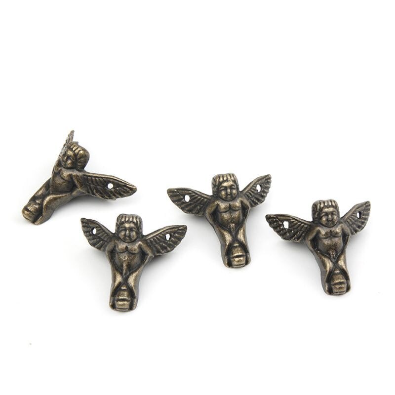 4Stck Antiquität Bronze- Engel Kasten Holz fallen Ecke Schutz Möbel Dekor
