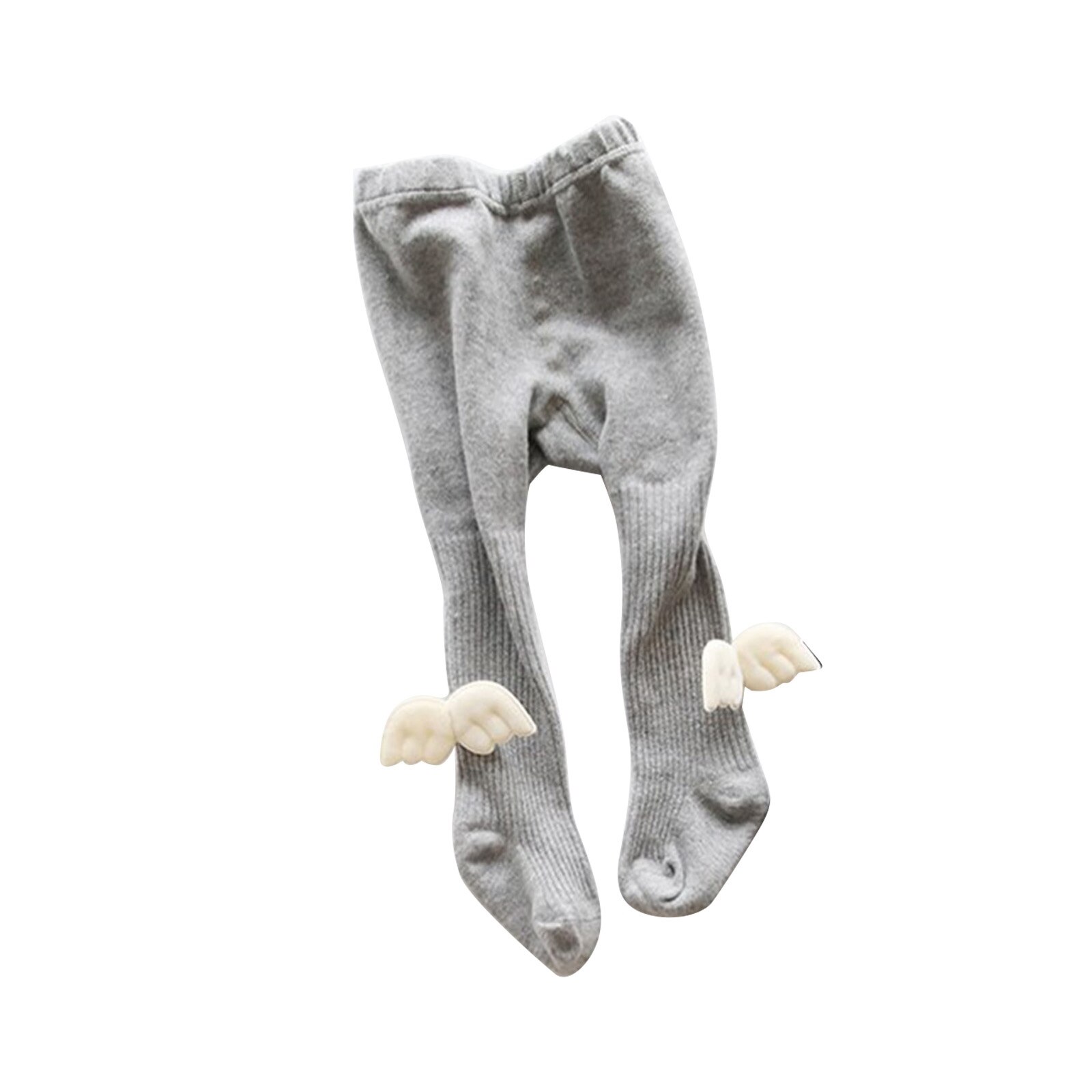 Meisjes Effen Kleur Gebreide Panty Kous Verticale Stripetight Sokken Met Wing Decoraties Voor Lente Herfst En Winter: GRAY / 2-4 years