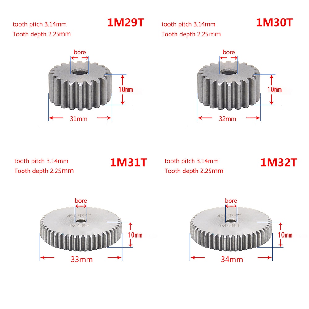 1Pcs 45# Steel Spur Gear 1Mod 29T-44T Metal Moter Gear 29 Tooth - 44 Tooth Pinion Gear