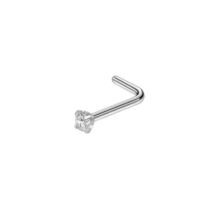 Piercing de acero quirúrgico, 3 piezas, 20G, Bola de Gema lineal Triple, Diamante redondo, CZ, para nariz, joyería en forma de L: 1PC C Silver