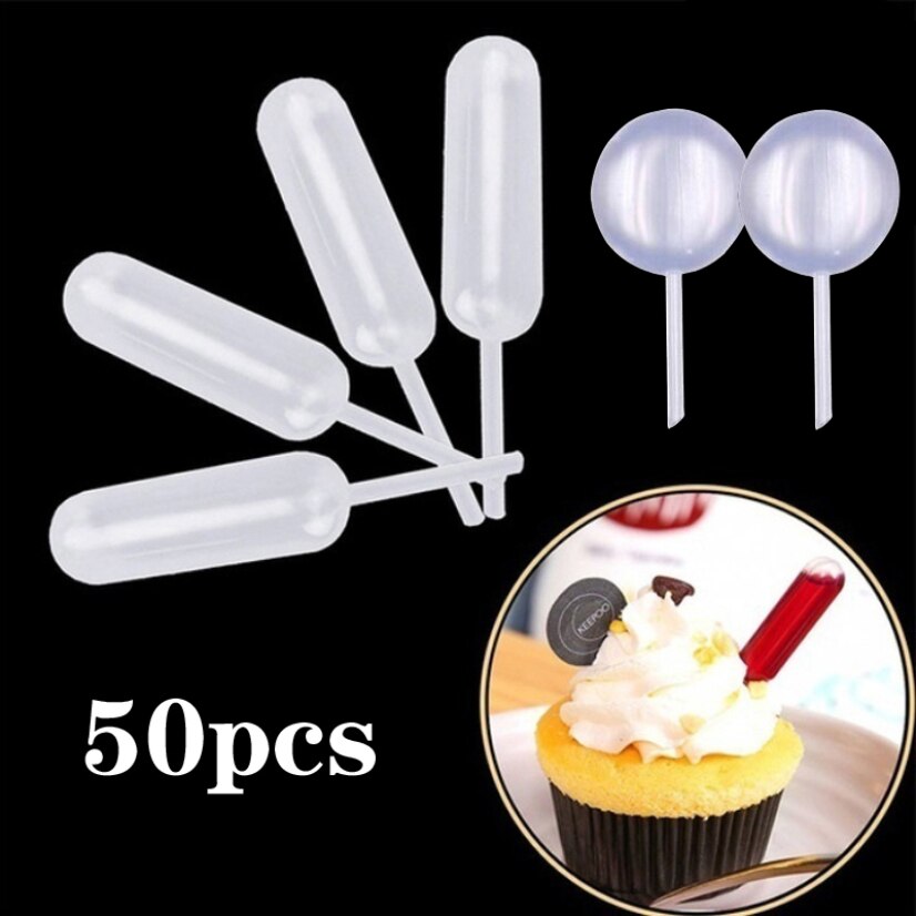 50Pcs Dropper Squeeze For Cake Ice Cream Plastic Straw Heart Round Cylindrical Dessert Baking Tools Injector Kitchen Supplies