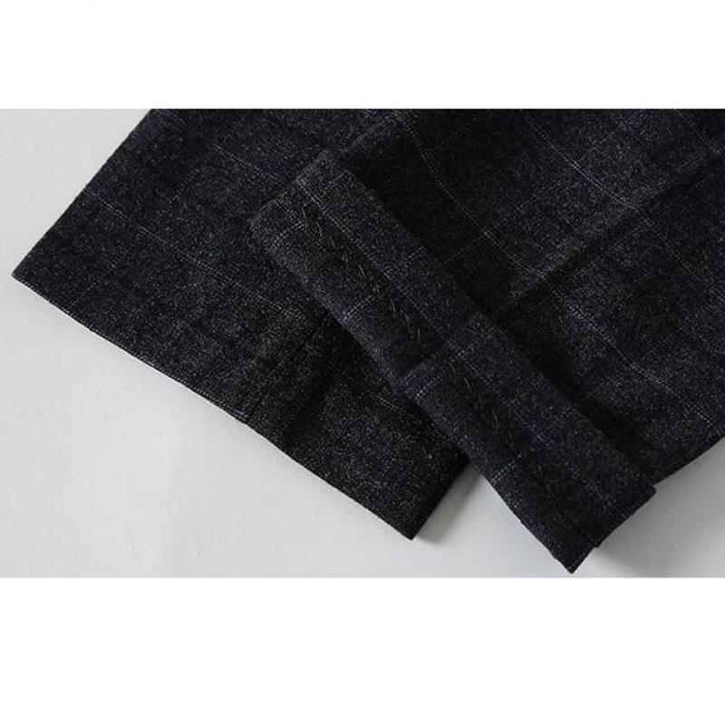 Zipper Fly Pocket Side Checked Suit Pants Men Casual Steetwear Business Casual Plaid Pants Formal Office Trousers