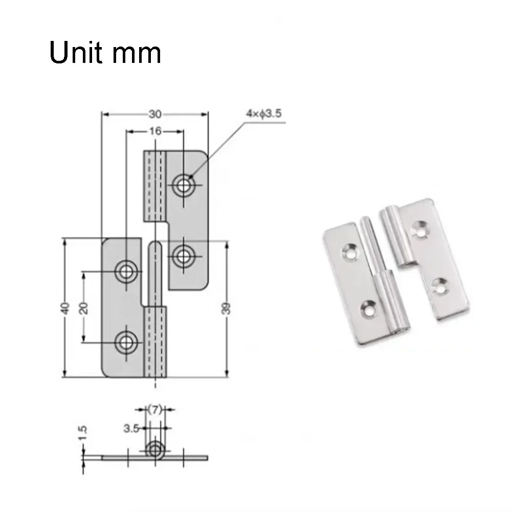 1Pc Cabinet Door Removable Hinge Detachable Hinge Slip Joint 40*30*1.5mm Stainless Steel For Household Improvement Home Decor