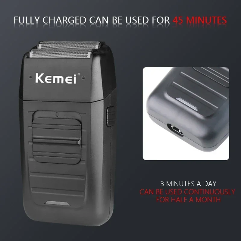 Kemei KM-1102 Wiederaufladbarer Akku-Rasierer für Männer, Zwilling-Klinge-Rasierer mit hin- und hergehendem Bart, Gesichtspflege, multifunktionaler stärker Trimmer
