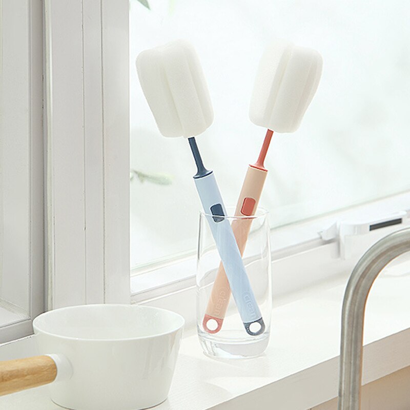 Spazzola per biberon Spazzola in spugna morbida Bottiglia d'acqua Tazza di vetro Strumento per la pulizia del lavaggio Scrubber con manico Strumento per la pulizia della cucina