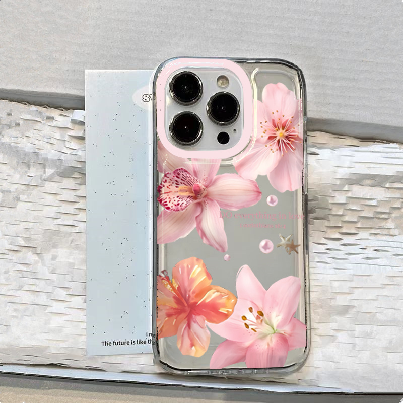 Coque de téléphone à motif de fleur de lys rose, étui souple Transparent pour iPhone 16 17 16e 15 14 13 12 11 Pro Max X XR XSMax 7 8 Plus SE2