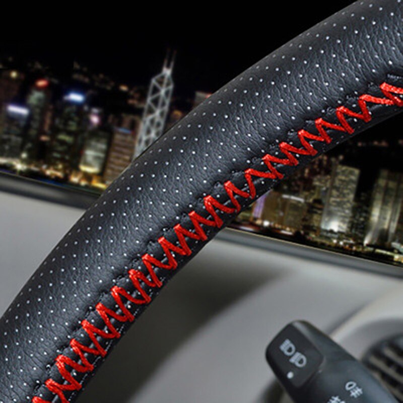 Funda trenzada para volante de coche, agujas e hilo DIY, cuero Artificial, juego de fundas para coche, textura suave, accesorios para coche, 2 colores