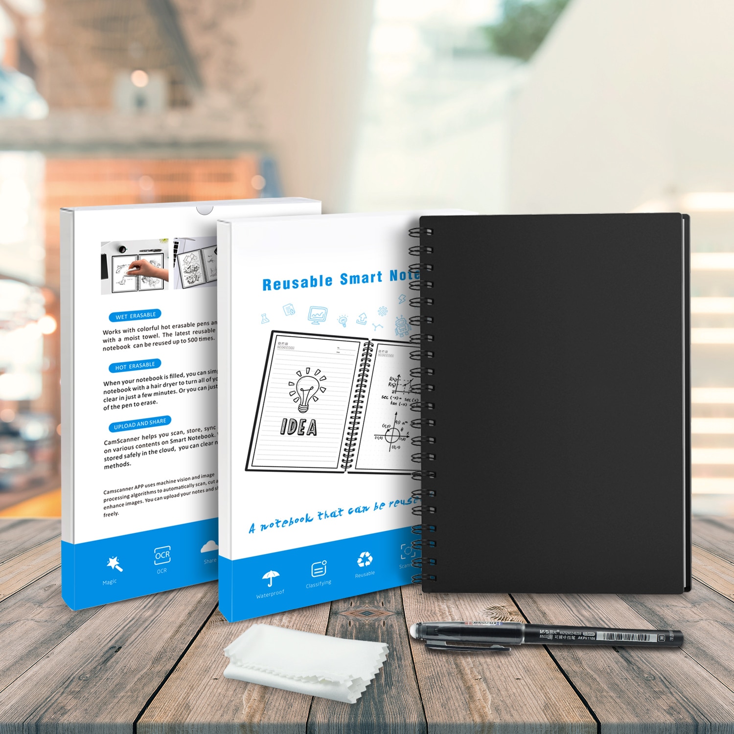Slettbart notatbok papir gjenbrukbart smart wirebound notebook skylagring flash lagring app tilkobling notisblokk foret med penn
