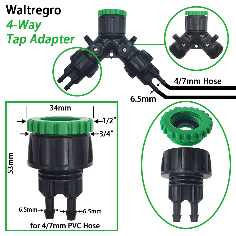 Garden Drip Irrigation System Adjustable Sprinkler Drippers 1/4'' Hose Ball Valve Timer Watering Flowers Lawn Greenhouse