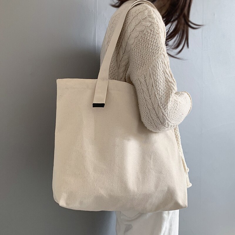 Bag Women Big Canvas Handbag Reusable Solid Color Tote Bags Large Capacity Shoulder Bag Grocery Storage Eco Shopping Bag