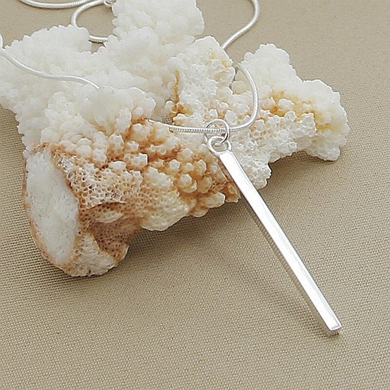 Collar con colgante de columna REDONDA/cuadrada de Plata de Ley 925 para mujer, cadena de serpiente de 18 pulgadas, joyería de compromiso para boda y