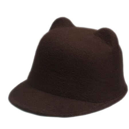 100%  uldpiger fedora hat vinter sorte djævlehorn sød kat øre dyr derby bowler dejlig kasket til børn: Kaffe