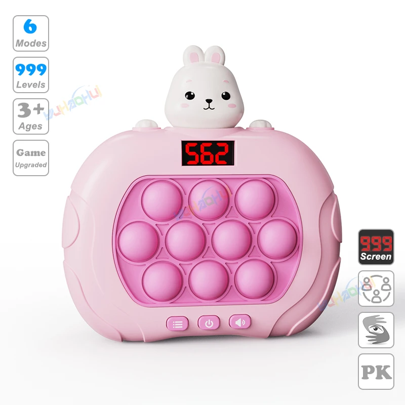 Consola de juegos de empuje rápido con luz Pop electrónica mejorada, juguetes para niños y adultos, juguete antiestrés, máquina de juego interactiva: Transparente