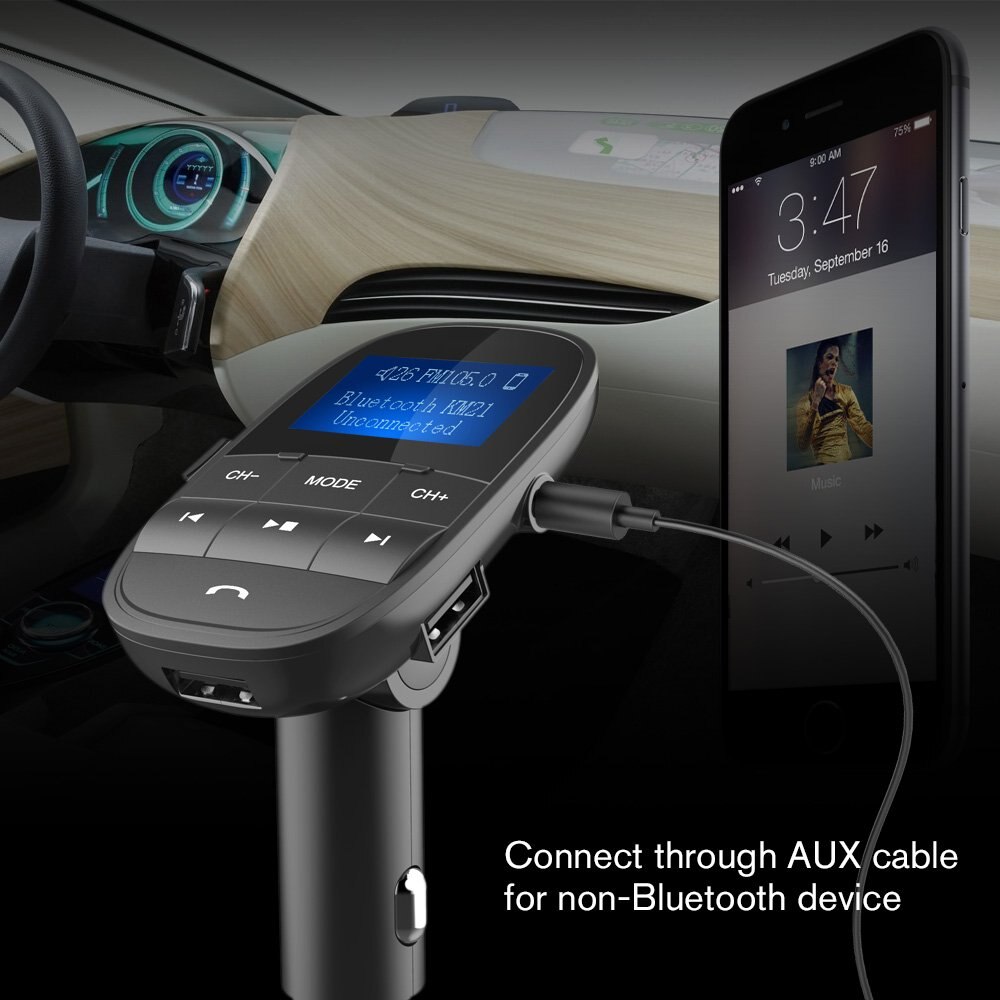 Jinserta Handsfree In-Car Bluetooth Fm Modulator 3.5 Mm Jack Aux Auto MP3 Speler Snellader 2 Poorten Usb tf Muziek Spelen