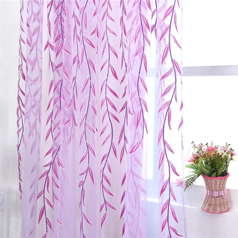 Window Screen Rod Pocket Voile Curtains with Wicker Pattern for Bedroom Living Room 100x200cm (Purple)