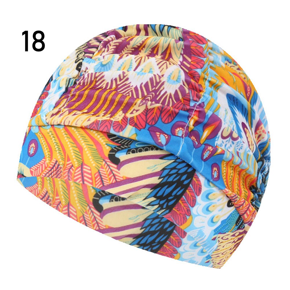 Shower Cap Elastic Nylon Turban Flowers Printed Swimming Cap Pool Bathing Hat Long Hair Protect Waterproof Hats for Men Women: 18