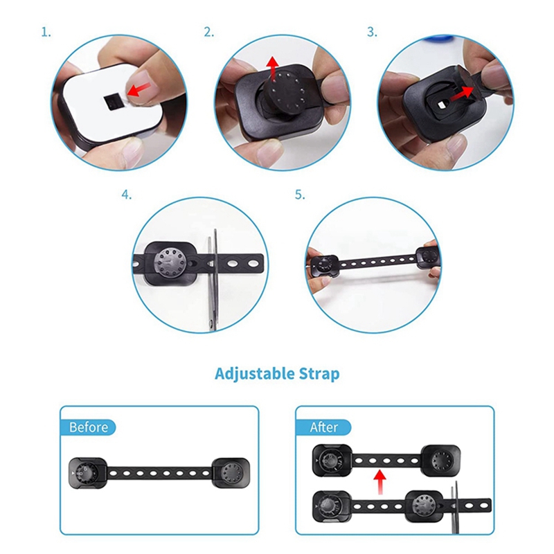 Child Proof Safety Locks, 6 Pack Baby Proof Cabinet Locks with Adjustable Strap Adhesive, Baby Proof Lock