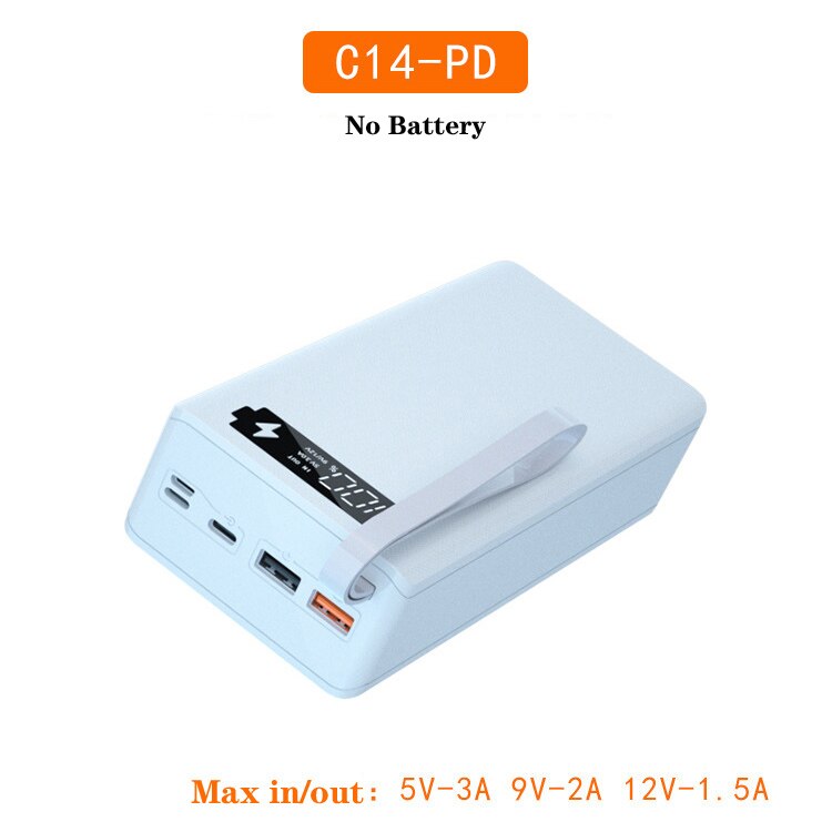 For Type C Micro Lightning 14*18650 Battery Holder Charging Box DIY Power Bank Cover Dual USB Diy Power Bank 18650 Battery Case: C14-White-PD