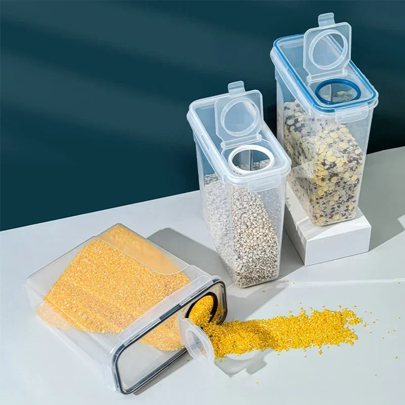 Recipiente hermético de armazenamento de cereais, 2.5/4l, à prova de umidade, insetos, balde de arroz, caixa de armazenamento de alimentos, plástico transparente, tanque selado