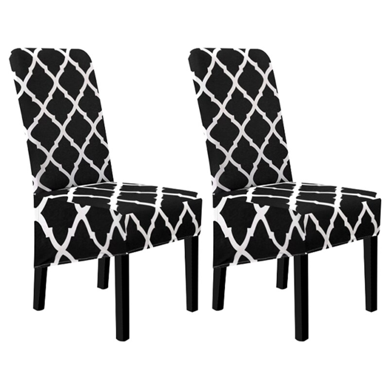 2Pcs Plaid Pattern Stretch Chair Covers Removable Washable for Party: Black