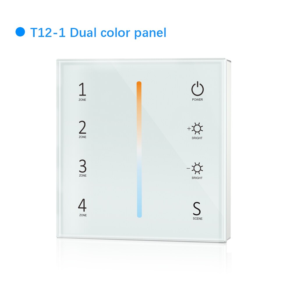 Wall Mounted Touch Panel 2.4G Wireless DMX512 Master RF Dimmer Controller 4 zone Control Dim/CCT/RGB/RGBW/RGBCCT LED Strip Light: T12-1 (White)