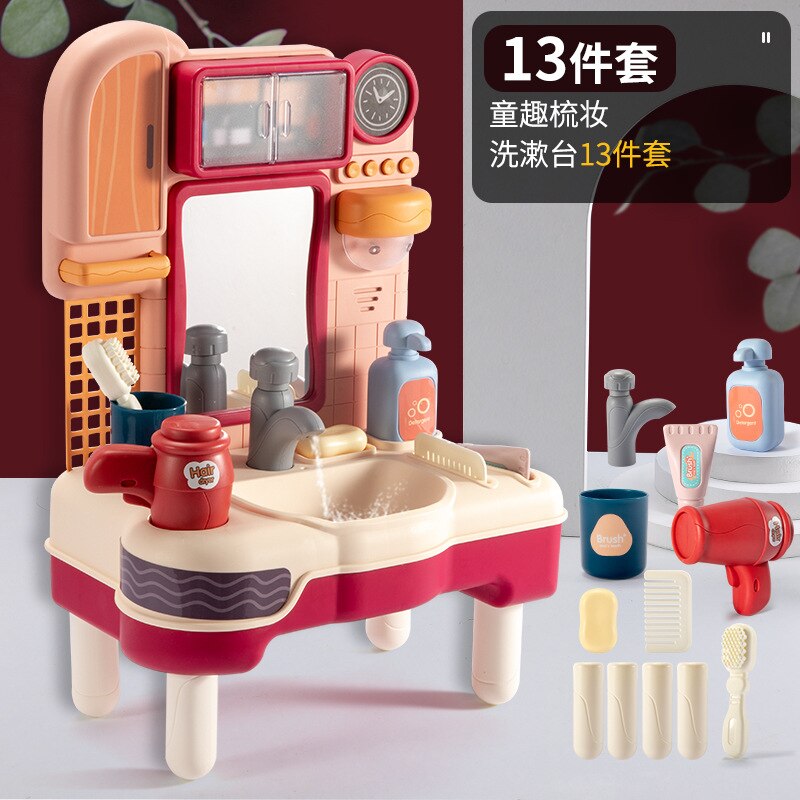 Kinderen Spelen Huis Wastafel Emulate Toy Meisje Leuke Jurk Up Tandenborstel Set Wastafel Simulatie Scène: Children s Fun Washbasin  Red  Standard Configuration Version