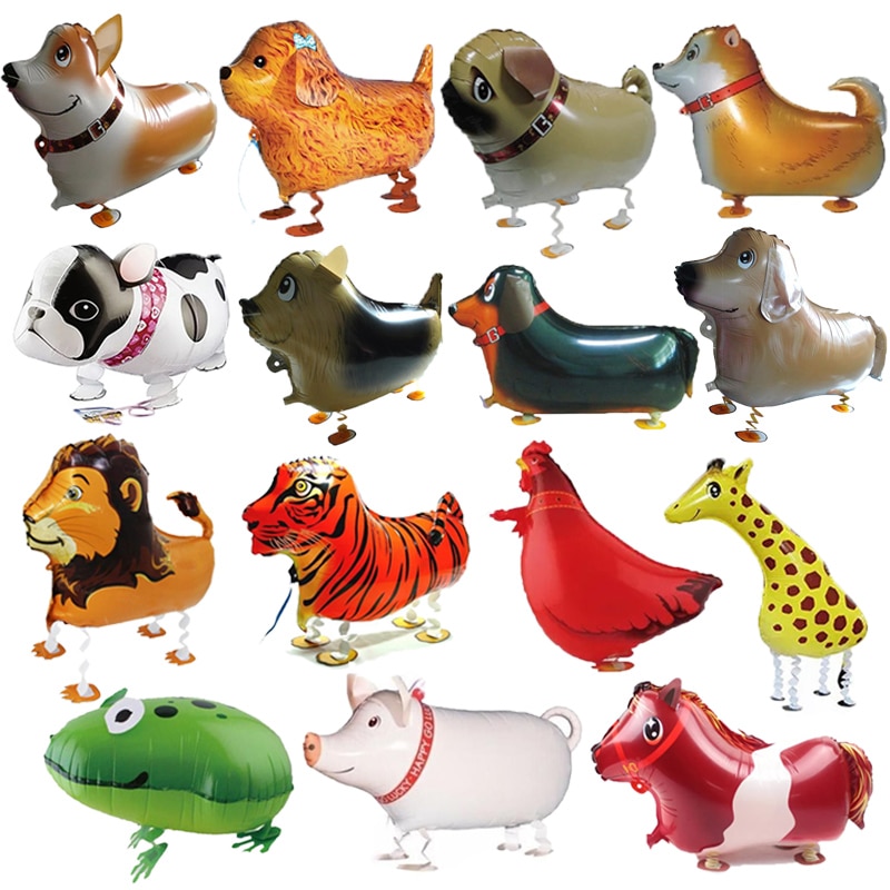 Walking Animal Helium Balloon Dog Panda Tiger Lion Pig Puppy Dinosaur Foil Ballon Happy Birthday Decor Baby shower Toy Air Globo