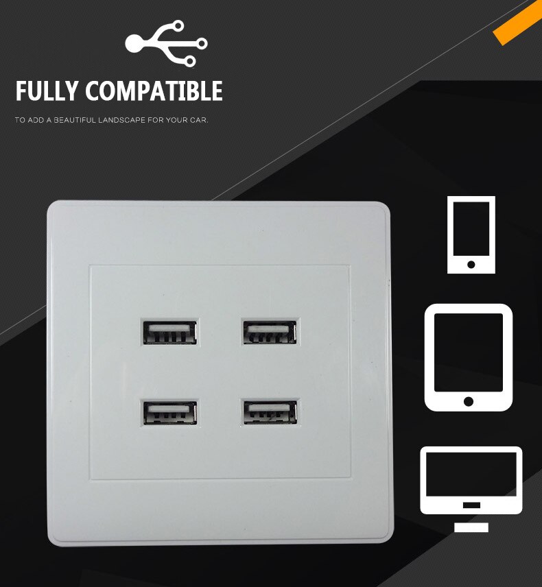 4 Port Usb Socket Stopcontact Panel Usb Plug Wall Charger Plate Koppeling Dc 5V Outlet Power Adapter Supply voor Smart Telefoon