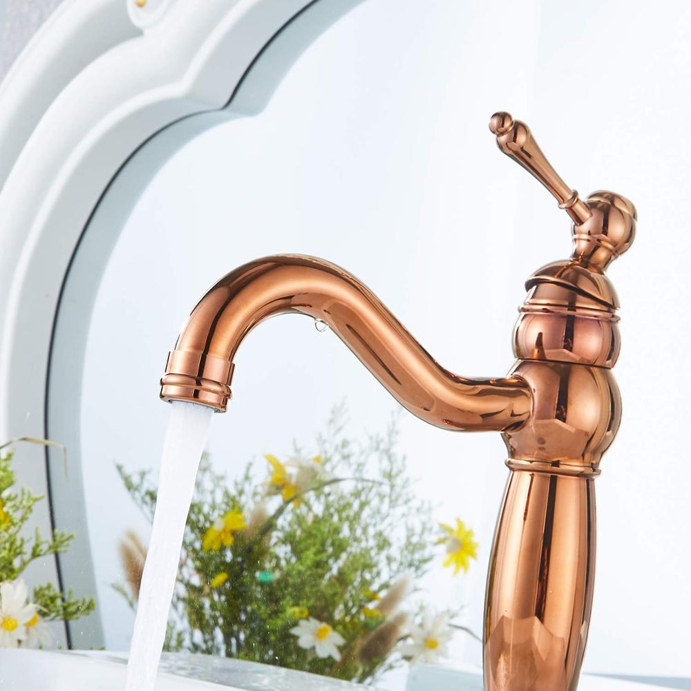 Waterfall Spout Single Handle Bathroom Sink Faucet Basin Mixer Tap Copper Matching Pop Up Drain With Overflow