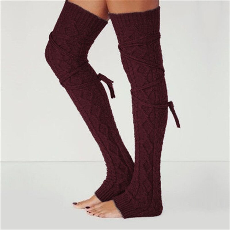 Femmes hiver sur le genou Crochet tricoté bas jambières botte cuisse chaussettes hautes fantaisie Vintage jambières