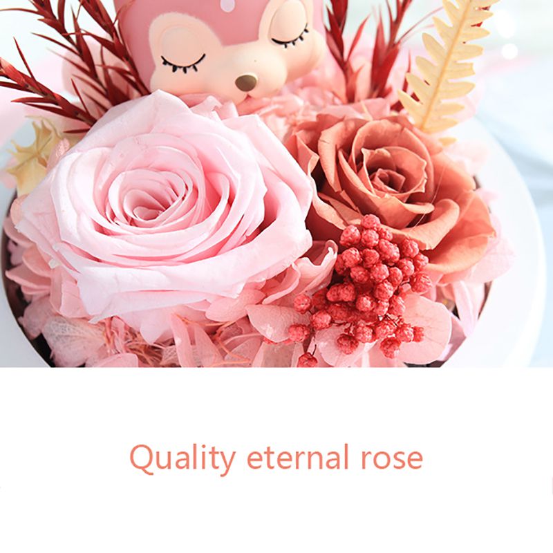 Fawn Eternal Flower Rose Eternal Flower Glass Cover Box Decoration Valentine's Day Wedding Decoration!