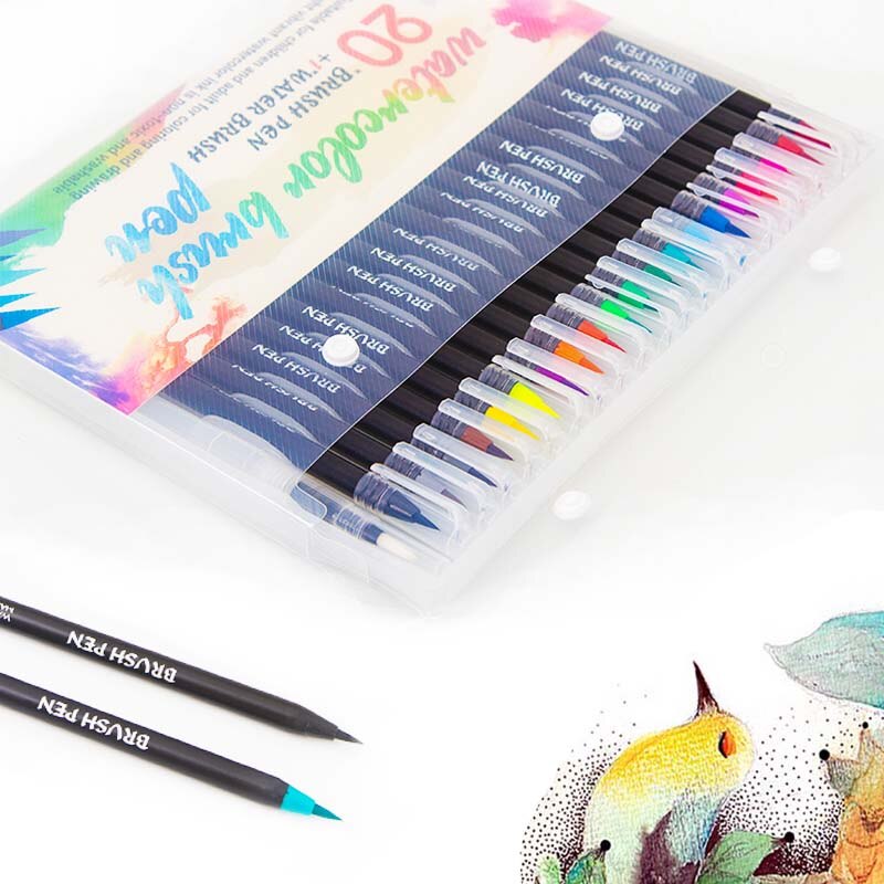 20 Kleuren Premium Markers Zachte Set Aquarel Penseel Pen Effect Beste Viltstift Voor Kleurboeken Manga