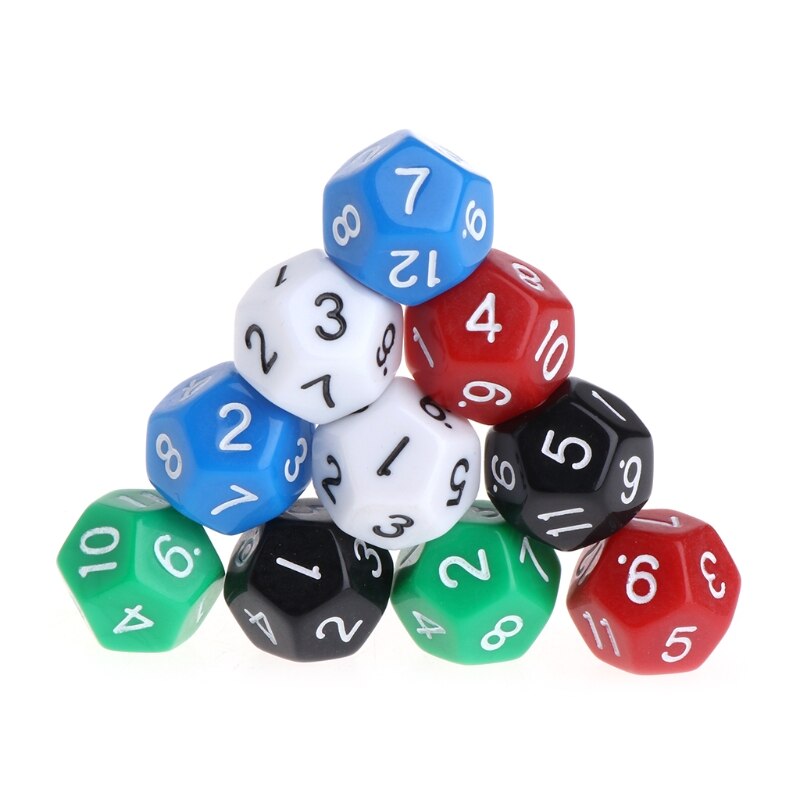 10 stuks veelkleurige spelaccessoires: 12 acryl dobbelstenen met getallen  y51d
