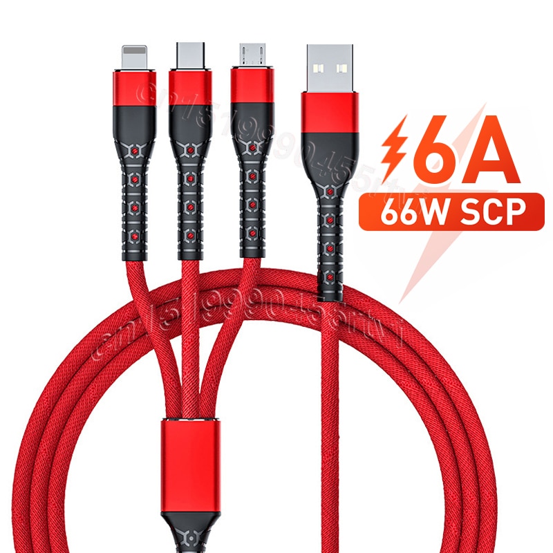 3 in 1 USB Datenkabel 6A 66W SCP für Huawei Kamerad 40 Profi Mikro USB Rollenmaschinenlinie Typc 3in1 2in1 USB Ladegerät Ladung Kabel für iPhone 13 12 11