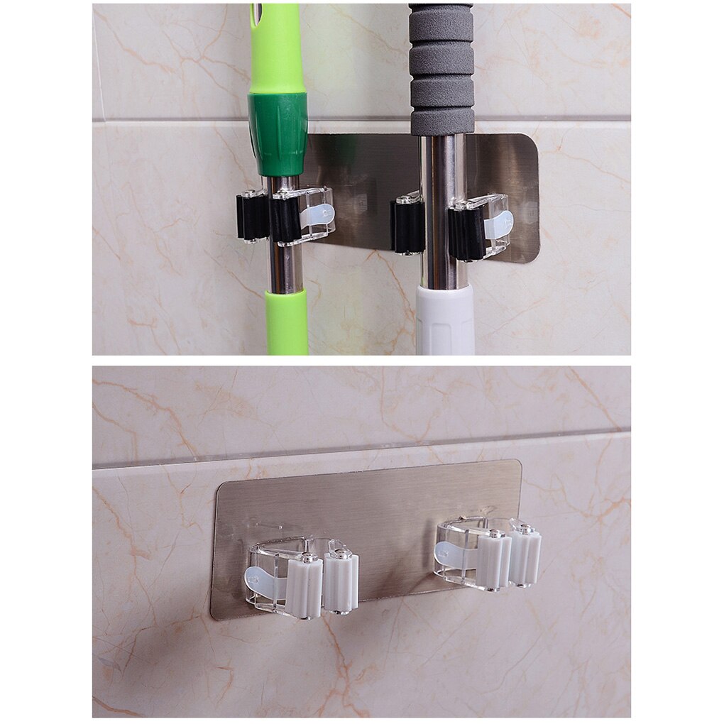 Adhesive Multi-Purpose Hooks Wall Mounted Mop Organizer Holder Rack Brush Broom Hanger Hook Kitchen Bathroom Strong Hooks