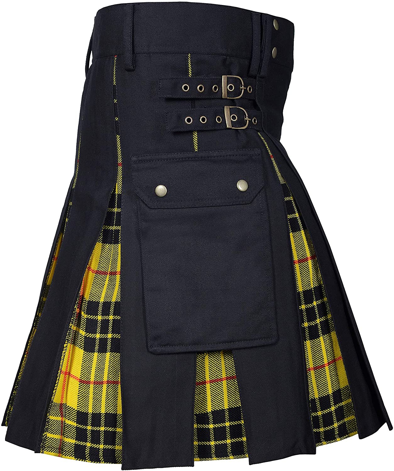 Kilts pour hommes, Kilt utilitaire, Kilt hybride en jean 100 % coton, Kilt traditionnel pour hommes en tartan plissé en boîte moderne: L / YELLOW