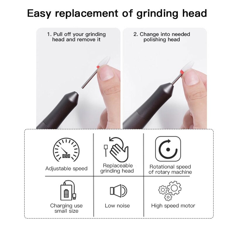 30000 RPM Rechargeable Portable Electric Nail Manicure Machine Pedicure Nail Polisher Remove Nail Drill Bits Set Tools TSLM2