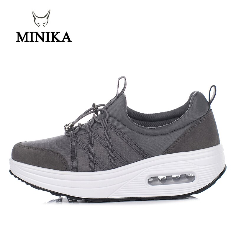 Minika Drawstring Women Sport Toning Shoes Slimming Air Platform Swing Wedge Shoes Health Feminino Zapatillas Deportivas Mujer