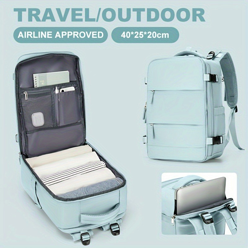 Women's and men's travel backpacks, carry on backpacks, 15.6-inch laptop backpacks, flight approved 40x25x20, personal belonging: Blue