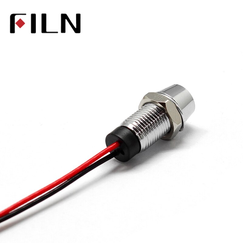 8mm 3 v 6 v 12 v 24 v métal LED panneau pilote tableau de bord indicateur de Signal voyant 20 cm câble Chrome fini voiture bateau Marine