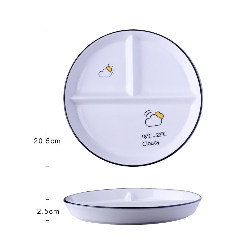 48h Ceramic 8 inch one-person food household breakfast tableware children weight loss quantitative three-divided dinner plate