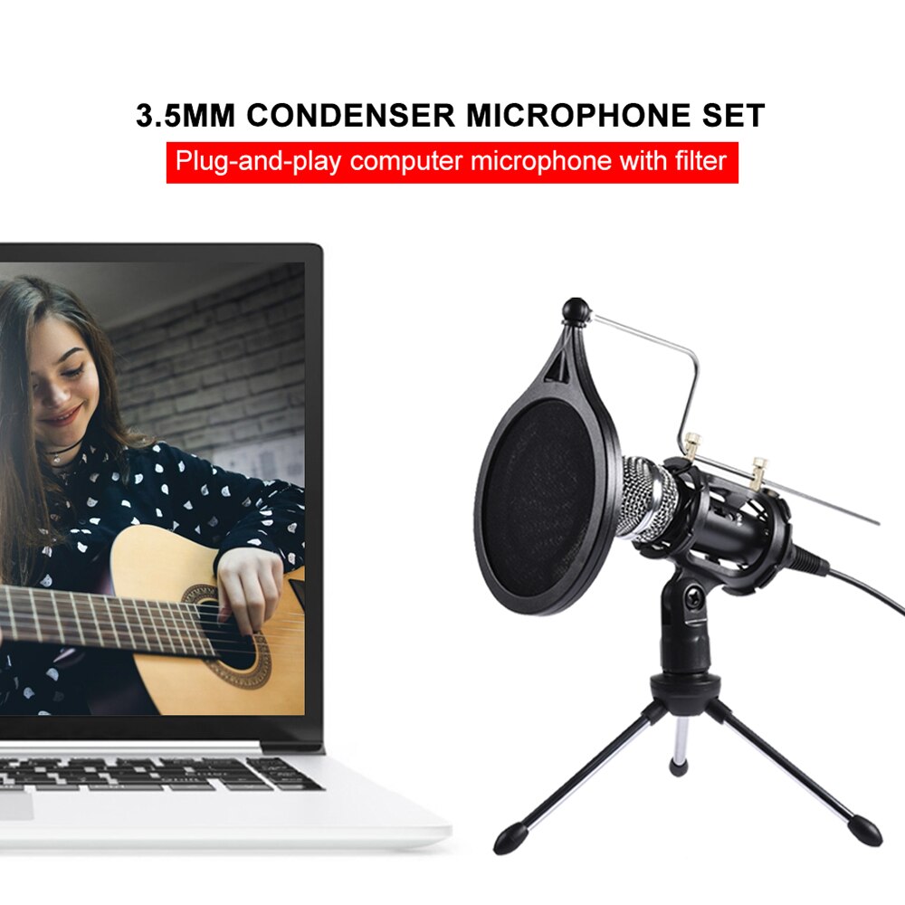 3.5 mm jack mikrofon kondensor för dator med stativ för android telefon pc multi-mikrofon sjunga inspelning ktv karaoke mic