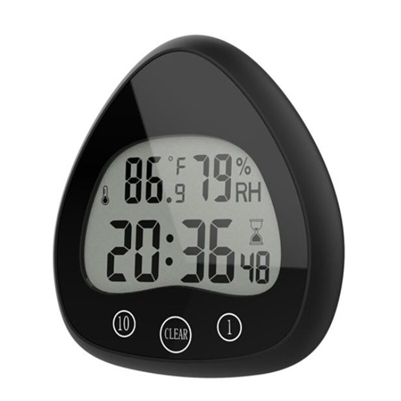 Digital Bathroom Shower Kitchen Clock Timer,Waterproof Visual Countdown Timer,Indoor Temperature Humidity Display: Black
