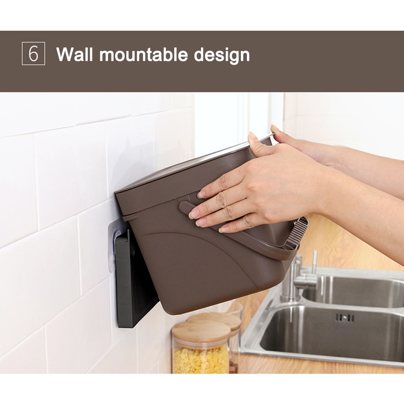 Trash Can Kitchen Wall Mounted Garbage Bin Recycle Compost Bin Bathroom Dustbin H99F