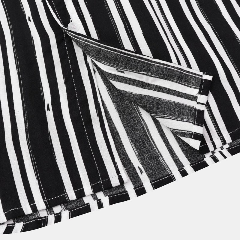Chemise hawaïenne pour hommes, classique, à rayures noires et blanches, à revers, à simple boutonnage, à manches courtes, vêtements d'été, 2022